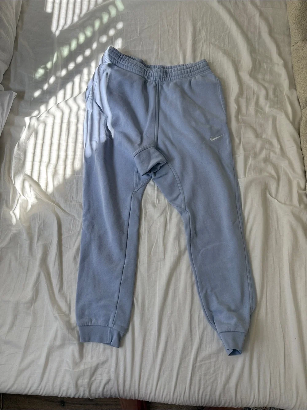 Nike Kids Light Blue Fleece Joggers with Swoosh
